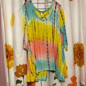 Yee Multicolored Asymmetrical 3/4 Sleeve Tunic Top